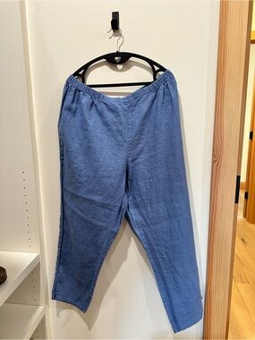 Flax Women's ankle length Linen Blend Pants in Blue